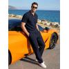 image:imageJMIERR Mens Summer 2 Piece Outfits Short Sets Beach Waffle 14 Zip Polo Shirts Casual Loose Pant LoungewearNavy Blue