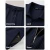 image:imageJMIERR Mens Summer 2 Piece Outfits Short Sets Beach Waffle 14 Zip Polo Shirts Casual Loose Pant LoungewearNavy Blue