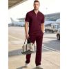 image:imageJMIERR Mens Summer 2 Piece Outfits Short Sets Beach Waffle 14 Zip Polo Shirts Casual Loose Pant LoungewearRed