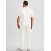 image:imageJMIERR Mens Summer 2 Piece Outfits Short Sets Beach Waffle 14 Zip Polo Shirts Casual Loose Pant LoungewearWhite