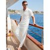 image:imageJMIERR Mens Summer 2 Piece Outfits Short Sets Beach Waffle 14 Zip Polo Shirts Casual Loose Pant LoungewearWhite