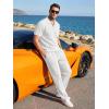 image:imageJMIERR Mens Summer 2 Piece Outfits Short Sets Beach Waffle 14 Zip Polo Shirts Casual Loose Pant LoungewearWhite