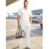 image:imageJMIERR Mens Summer 2 Piece Outfits Short Sets Beach Waffle 14 Zip Polo Shirts Casual Loose Pant LoungewearWhite