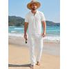image:imageJMIERR Mens Summer 2 Piece Outfits Short Sets Beach Waffle 14 Zip Polo Shirts Casual Loose Pant LoungewearWhite