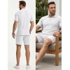 image:imageJMIERR Mens Summer Beach Outfits 2 Piece Jacquard Knit Lounge Short Sleeve Shirts amp Shorts Vacation Texture Sets1 White