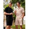 image:imageJMIERR Mens Summer Beach Outfits 2 Piece Jacquard Knit Lounge Short Sleeve Shirts amp Shorts Vacation Texture Sets2 Black