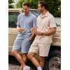 image:imageJMIERR Mens Summer Beach Outfits 2 Piece Jacquard Knit Lounge Short Sleeve Shirts amp Shorts Vacation Texture SetsBeau Blue
