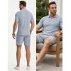 image:imageJMIERR Mens Summer Beach Outfits 2 Piece Jacquard Knit Lounge Short Sleeve Shirts amp Shorts Vacation Texture SetsBeau Blue