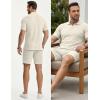 image:imageJMIERR Mens Summer Beach Outfits 2 Piece Jacquard Knit Lounge Short Sleeve Shirts amp Shorts Vacation Texture SetsBeige