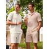 image:imageJMIERR Mens Summer Beach Outfits 2 Piece Jacquard Knit Lounge Short Sleeve Shirts amp Shorts Vacation Texture SetsBeige