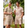 image:imageJMIERR Mens Summer Beach Outfits 2 Piece Jacquard Knit Lounge Short Sleeve Shirts amp Shorts Vacation Texture SetsKhaki