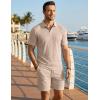 image:imageJMIERR Mens Summer Beach Outfits 2 Piece Jacquard Knit Lounge Short Sleeve Shirts amp Shorts Vacation Texture SetsKhaki
