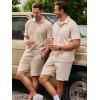 image:imageJMIERR Mens Summer Beach Outfits 2 Piece Jacquard Knit Lounge Short Sleeve Shirts amp Shorts Vacation Texture SetsKhaki