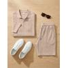 image:imageJMIERR Mens Summer Beach Outfits 2 Piece Jacquard Knit Lounge Short Sleeve Shirts amp Shorts Vacation Texture SetsKhaki
