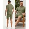 image:imageJMIERR Mens Summer Beach Outfits 2 Piece Jacquard Knit Lounge Short Sleeve Shirts amp Shorts Vacation Texture SetsLaurel Green
