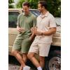 image:imageJMIERR Mens Summer Beach Outfits 2 Piece Jacquard Knit Lounge Short Sleeve Shirts amp Shorts Vacation Texture SetsLaurel Green