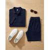 image:imageJMIERR Mens Summer Beach Outfits 2 Piece Jacquard Knit Lounge Short Sleeve Shirts amp Shorts Vacation Texture SetsNavy Blue