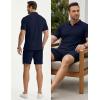image:imageJMIERR Mens Summer Beach Outfits 2 Piece Jacquard Knit Lounge Short Sleeve Shirts amp Shorts Vacation Texture SetsNavy Blue