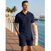 image:imageJMIERR Mens Summer Beach Outfits 2 Piece Jacquard Knit Lounge Short Sleeve Shirts amp Shorts Vacation Texture SetsNavy Blue