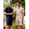 image:imageJMIERR Mens Summer Beach Outfits 2 Piece Jacquard Knit Lounge Short Sleeve Shirts amp Shorts Vacation Texture SetsNavy Blue