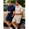 image:imageJMIERR Mens Summer Beach Outfits 2 Piece Jacquard Knit Lounge Short Sleeve Shirts amp Shorts Vacation Texture SetsNavy Blue