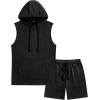 image:imageJMIERR Mens Track Suits 2 Piece Set Casual Sleeveless Hoodie Tank Top and Shorts Acid Wash Cotton Gym SweatsuitsBlack