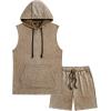 image:imageJMIERR Mens Track Suits 2 Piece Set Casual Sleeveless Hoodie Tank Top and Shorts Acid Wash Cotton Gym SweatsuitsLight French Beige