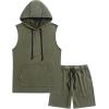 image:imageJMIERR Mens Track Suits 2 Piece Set Casual Sleeveless Hoodie Tank Top and Shorts Acid Wash Cotton Gym SweatsuitsMoss Green
