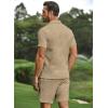 image:imageJMIERR Mens Tracksuits 2 Piece Outfits Casual Sweatsuit Textured 14 Zip Short Sleeve Golf Polo Shirt and Short SetsA Beige