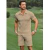 image:imageJMIERR Mens Tracksuits 2 Piece Outfits Casual Sweatsuit Textured 14 Zip Short Sleeve Golf Polo Shirt and Short SetsA Beige