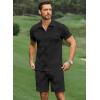image:imageJMIERR Mens Tracksuits 2 Piece Outfits Casual Sweatsuit Textured 14 Zip Short Sleeve Golf Polo Shirt and Short SetsA Black