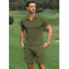 image:imageJMIERR Mens Tracksuits 2 Piece Outfits Casual Sweatsuit Textured 14 Zip Short Sleeve Golf Polo Shirt and Short SetsA Green
