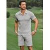 image:imageJMIERR Mens Tracksuits 2 Piece Outfits Casual Sweatsuit Textured 14 Zip Short Sleeve Golf Polo Shirt and Short SetsA Grey