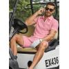 image:imageJMIERR Mens Tracksuits 2 Piece Outfits Casual Sweatsuit Textured 14 Zip Short Sleeve Golf Polo Shirt and Short SetsA Pink