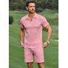 image:imageJMIERR Mens Tracksuits 2 Piece Outfits Casual Sweatsuit Textured 14 Zip Short Sleeve Golf Polo Shirt and Short SetsA Pink