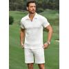 image:imageJMIERR Mens Tracksuits 2 Piece Outfits Casual Sweatsuit Textured 14 Zip Short Sleeve Golf Polo Shirt and Short SetsA White
