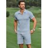 image:imageJMIERR Mens Tracksuits 2 Piece Outfits Casual Sweatsuit Textured 14 Zip Short Sleeve Golf Polo Shirt and Short SetsBeau Blue