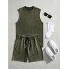 image:imageJMIERR Mens Vintage Acid Wash Two Piece Set Cotton Sleeveless Tank Top and ShortsGreen