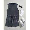 image:imageJMIERR Mens Vintage Acid Wash Two Piece Set Cotton Sleeveless Tank Top and ShortsGrey