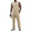 image:imageJMIERR Men Fashion 2 Piece Set Casual Muscle Tank Baggy Pants Stretch Textured Beach Street HipHop Sleeveless ShirtsBeige