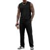 image:imageJMIERR Men Fashion 2 Piece Set Casual Muscle Tank Baggy Pants Stretch Textured Beach Street HipHop Sleeveless ShirtsBlack