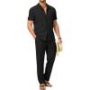 image:imageJMIERR Men Texture 2 Piece Outfit Short Sleeve Lightweight Beach Button Down Shirt Casual Pant Sets with Pocket0 Black
