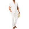 image:imageJMIERR Men Texture 2 Piece Outfit Short Sleeve Lightweight Beach Button Down Shirt Casual Pant Sets with Pocket0 White