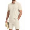 image:imageJMIERR Mens 2 Piece Jacquard Outfits Ultra Soft Comfy 14 Zip Golf Polo Shirt Shorts Set Tracksuits for BeachApricot