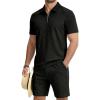image:imageJMIERR Mens 2 Piece Jacquard Outfits Ultra Soft Comfy 14 Zip Golf Polo Shirt Shorts Set Tracksuits for BeachBlack