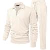image:imageJMIERR Mens 2 Piece Outfits Quarter Zipper Polo Shirt Tracksuit amp Joggers Sweatpants Sweatsuit Sets JacquardApricot