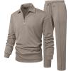 image:imageJMIERR Mens 2 Piece Outfits Quarter Zipper Polo Shirt Tracksuit amp Joggers Sweatpants Sweatsuit Sets JacquardBeige