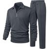 image:imageJMIERR Mens 2 Piece Outfits Quarter Zipper Polo Shirt Tracksuit amp Joggers Sweatpants Sweatsuit Sets JacquardDark Grey