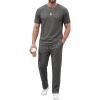image:imageJMIERR Mens 2 Piece Sets Short Sleeve Shirts and Loose Pants Summer Textured SuitsDark Grey