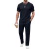 image:imageJMIERR Mens 2 Piece Sets Short Sleeve Shirts and Loose Pants Summer Textured SuitsNavy Blue